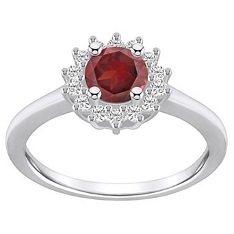 Alyson Layne 14k White Gold Garnet & 1/4 Carat T.W. Diamond Halo Ring