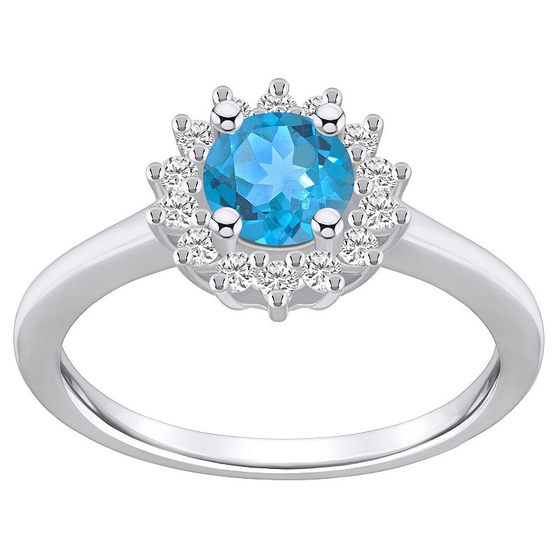 Alyson Layne 14k White Gold Blue Topaz & 1/4 Carat T.W. Diamond Halo Ring, 