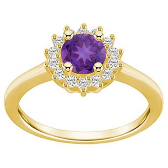 Alyson Layne 14k Gold Amethyst & 1/4 Carat T.W. Diamond Halo Ring