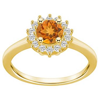 Alyson Layne 14k Gold Citine & 1/4 Carat T.W. Diamond Halo Ring
