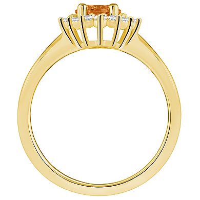 Alyson Layne 14k Gold Citine & 1/4 Carat T.W. Diamond Halo Ring