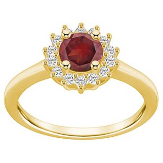 Alyson Layne 14k Gold Garnet & 1/4 Carat T.W. Diamond Halo Ring