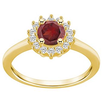 Alyson Layne 14k Gold Garnet & 1/4 Carat T.W. Diamond Halo Ring