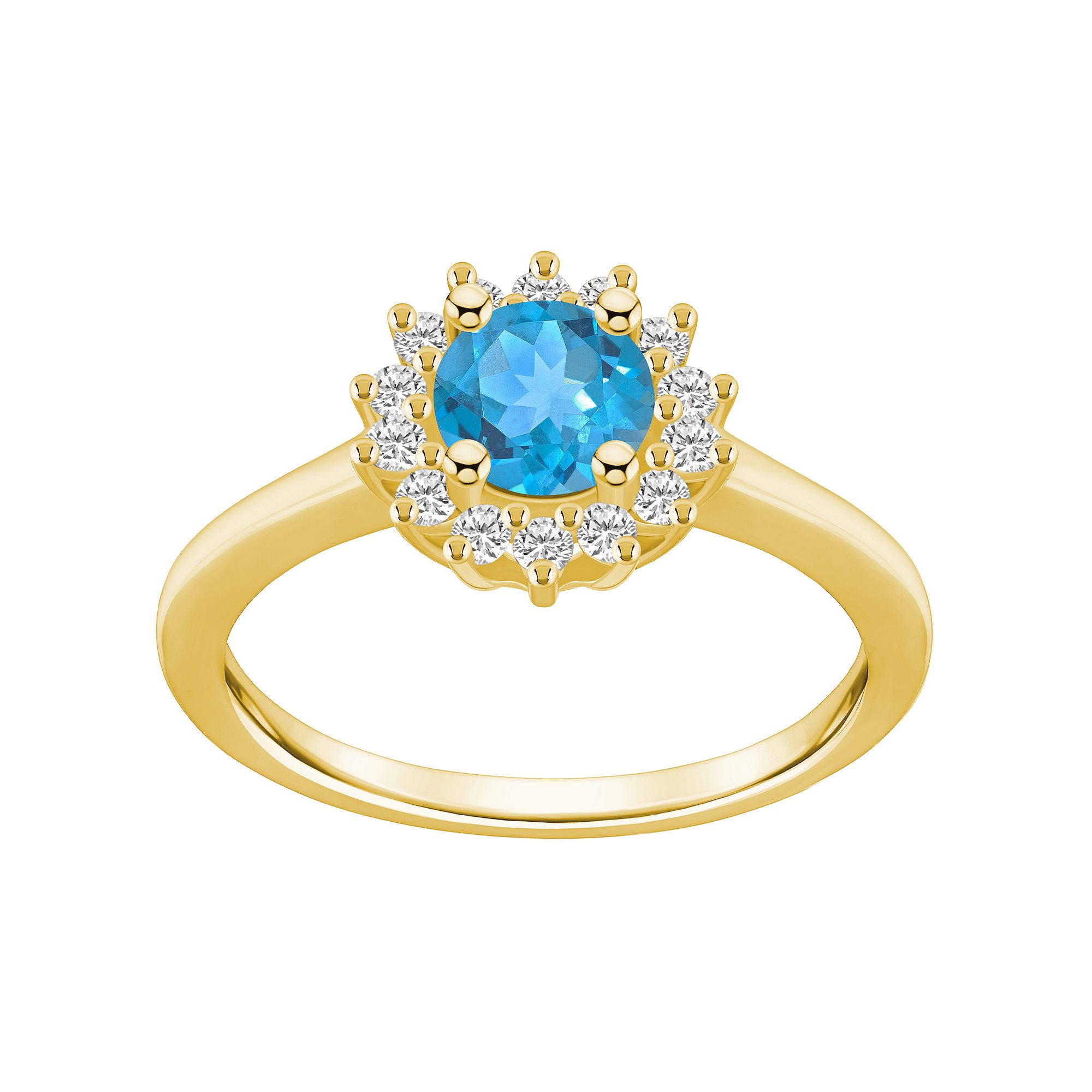 Alyson Layne 14k Gold Blue Topaz & 1/4 Carat T.W. Diamond Halo Ring, Women