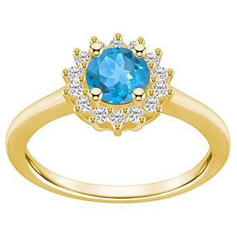 Alyson Layne 14k Gold Blue Topaz & 1/4 Carat T.W. Diamond Halo Ring