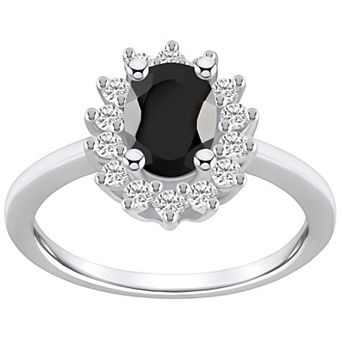Alyson Layne 14k White Gold Oval Cut Onyx & 1/3 Carat T.W. Diamond Halo Ring