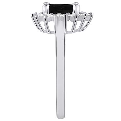 Alyson Layne 14k White Gold Oval Cut Onyx & 1/3 Carat T.W. Diamond Halo Ring
