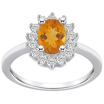 Alyson Layne 14k White Gold Oval Cut Citine & 1/3 Carat T.W. Diamond Halo Ring