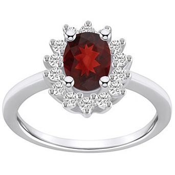 Alyson Layne 14k White Gold Oval Cut Garnet & 1/3 Carat T.W. Diamond Halo Ring