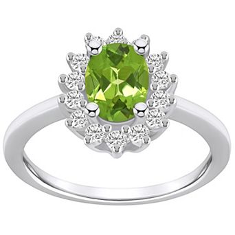Alyson Layne 14k White Gold Oval Cut Peridot & 1/3 Carat T.W. Diamond Halo Ring