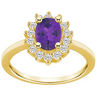 Alyson Layne 14k Gold Oval Cut Amethyst & 1/3 Carat T.W. Diamond Halo Ring