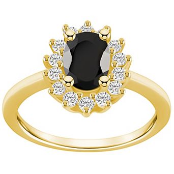 Alyson Layne 14k Gold Oval Cut Onyx & 1/3 Carat T.W. Diamond Halo Ring