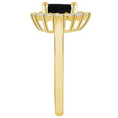 Alyson Layne 14k Gold Oval Cut Onyx & 1/3 Carat T.W. Diamond Halo Ring