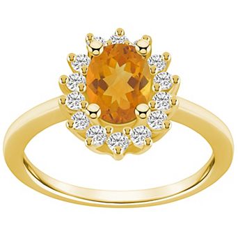 Alyson Layne 14k Gold Oval Cut Citine & 1/3 Carat T.W. Diamond Halo Ring
