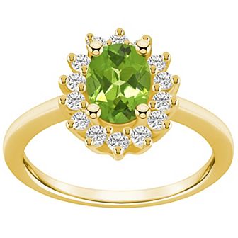 Alyson Layne 14k Gold Oval Cut Peridot & 1/3 Carat T.W. Diamond Halo Ring