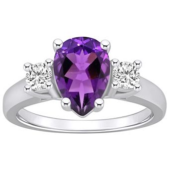 Alyson Layne 14k White Gold Pear Cut Amethyst & 1/3 Carat T.W. Diamond Ring