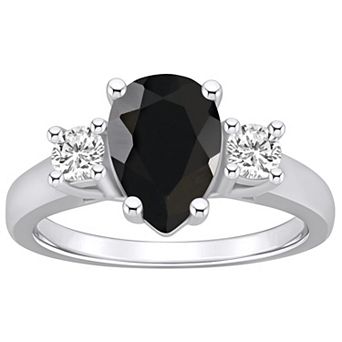 Alyson Layne 14k White Gold Pear Cut Onyx & 1/3 Carat T.W. Diamond Ring