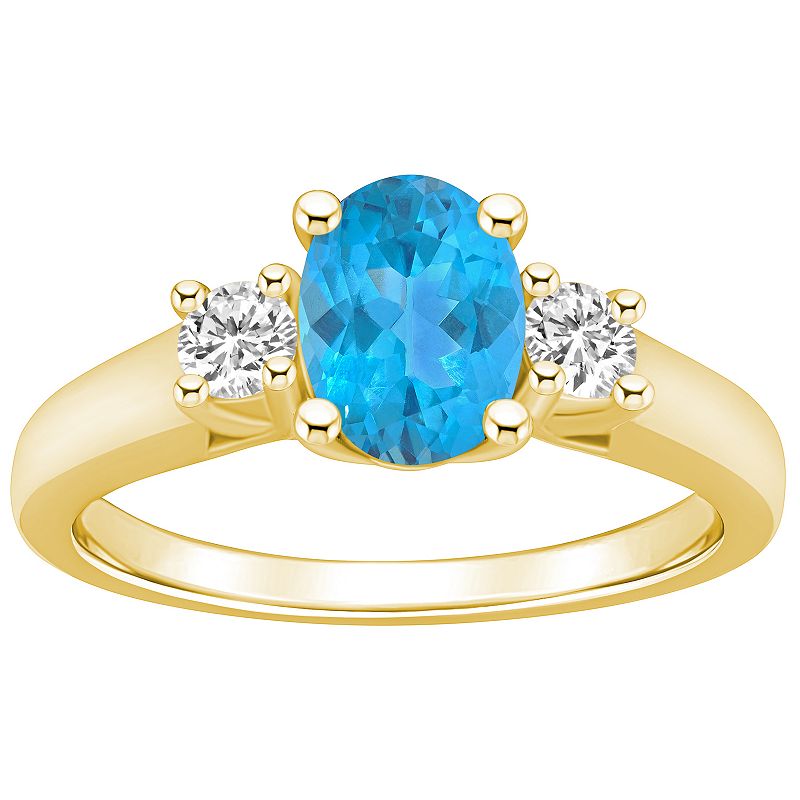 Alyson Layne 14k Gold Oval Cut Blue Topaz & 1/4 Carat T.W. Diamond Ring, Wo