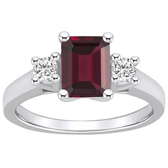 Alyson Layne 14k White Gold Emerald Cut Garnet & 1/4 Carat T.W. Diamond Ring