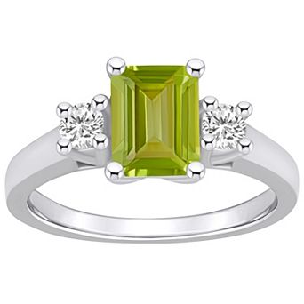 Alyson Layne 14k White Gold Emerald Cut Peridot & 1/4 Carat T.W. Diamond Ring