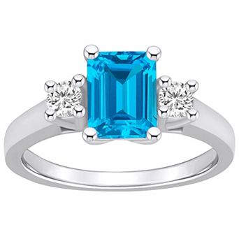 Alyson Layne 14k White Gold Emerald Cut Blue Topaz & 1/4 Carat T.W. Diamond Ring