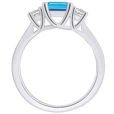 Alyson Layne 14k White Gold Emerald Cut Blue Topaz & 1/4 Carat T.W. Diamond Ring