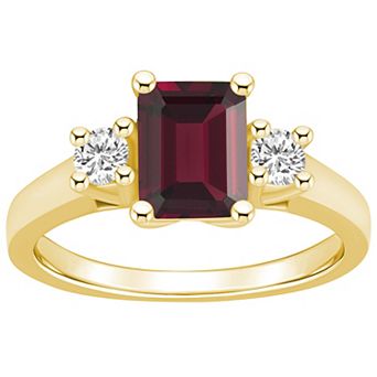 Alyson Layne 14k Gold Emerald Cut Garnet & 1/4 Carat T.W. Diamond Ring