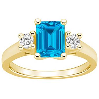 Alyson Layne 14k Gold Emerald Cut Blue Topaz & 1/4 Carat T.W. Diamond Ring