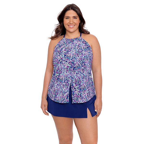 Plus Size Bal Harbour Burnout HighNeck Tankini Top