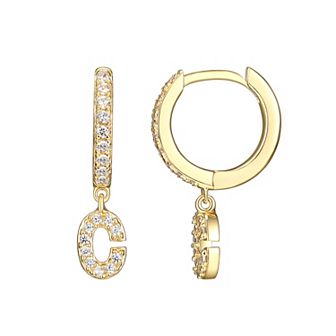 Classic Treasures 18k Gold Over Silver Cubic Zirconia Initial Hoop Earrings