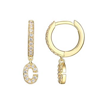 Classic Treasures 18k Gold Over Silver Cubic Zirconia Initial Hoop Earrings