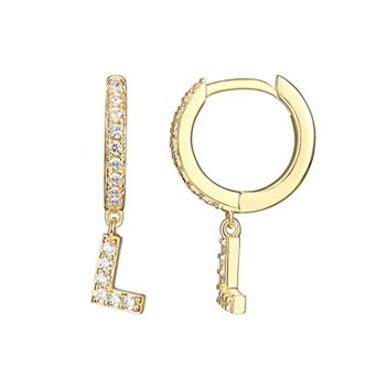 Classic Treasures 18k Gold Over Silver Cubic Zirconia Initial Hoop Earrings