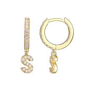 Classic Treasures 18k Gold Over Silver Cubic Zirconia Initial Hoop Earrings