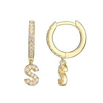 Classic Treasures 18k Gold Over Silver Cubic Zirconia Initial Hoop Earrings