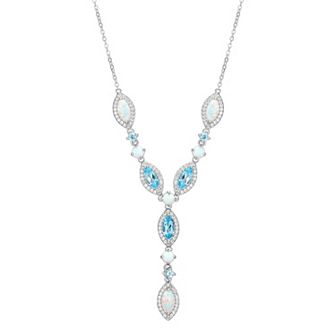 Classic Treasures Lab-Created Opal, Lab-Created White Sapphire & Blue Topaz Y Necklace