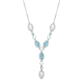 Classic Treasures Lab-Created Opal, Lab-Created White Sapphire & Blue Topaz Y Necklace