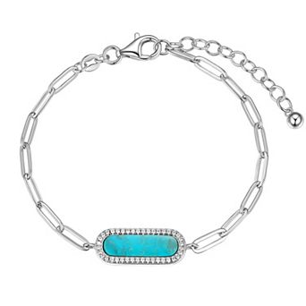 Classic Treasures Sterling Silver Stabilized Turquoise & Cubic Zirconia Link Bracelet