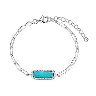 Sterling Silver Stabilized Turquoise & Cubic Zirconia Link Bracelet