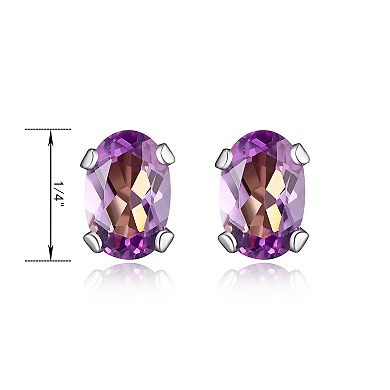 Sterling Silver Oval Genuine Multicolor Gemstone Stud 5-Pair Earring Set