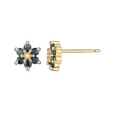 18k Gold Over Silver Ruby, Sapphire, Emerald & Diamond Accent Flower Stud Earring Trio Set