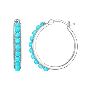 Classic Treasures Platinum Over Silver Simulated Turquoise Hoop Earrings