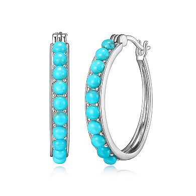 Classic Treasures Platinum Over Silver Simulated Turquoise Hoop Earrings