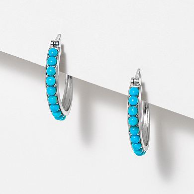 Classic Treasures Platinum Over Silver Simulated Turquoise Hoop Earrings