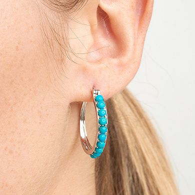 Classic Treasures Platinum Over Silver Simulated Turquoise Hoop Earrings