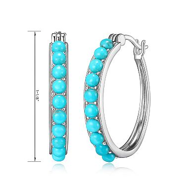 Classic Treasures Platinum Over Silver Simulated Turquoise Hoop Earrings