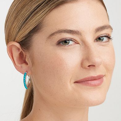 Classic Treasures Platinum Over Silver Simulated Turquoise Hoop Earrings