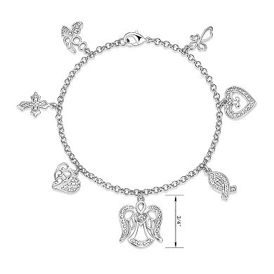 Sterling Silver Diamond Accent Christian Charm Bracelet