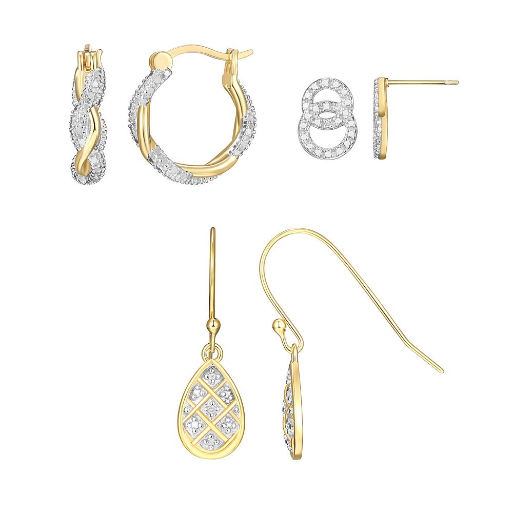 Classic Treasures 18k Gold Over Silver & Diamond Accent Hoop & Stud ...