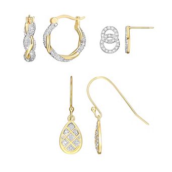 Classic Treasures 18k Gold Over Silver & Diamond Accent Hoop & Stud Earring Set