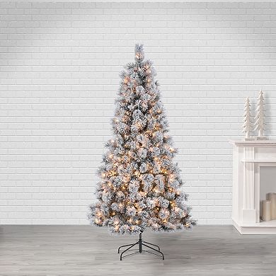 6.5-ft. Flocked Pre-Lit Boise Pine Artificial Christmas Tree